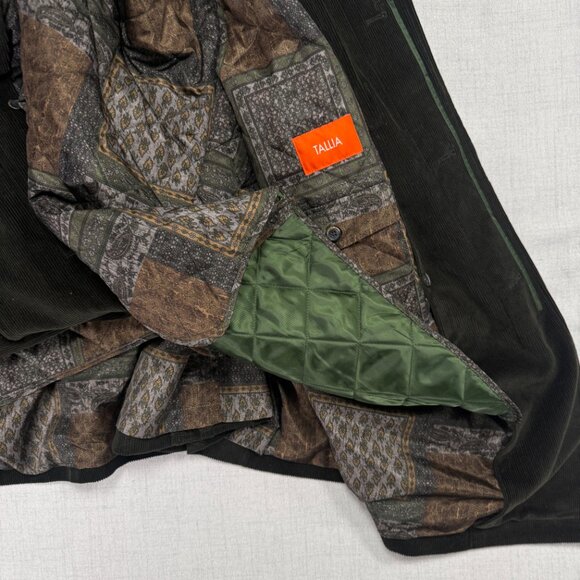 Tallia Mens Corduroy Coat Olive Green Quilted Lined Jacket Size Chest 47" - Picture 14 of 15